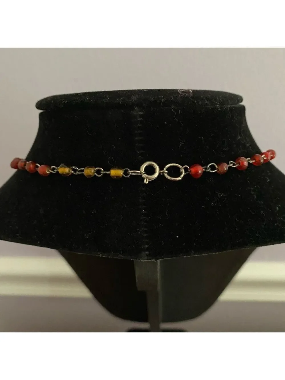 Vintage Hand Painted Murano Glass Beaded Necklace 17” Red & Gold Accent Jewelry